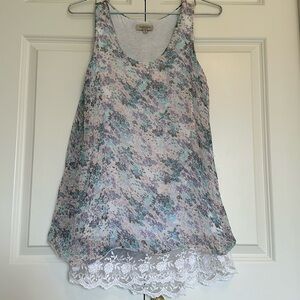 Women's Via Signoria Silk Tank Top Floral pastel blue purple turquoise sz M LNC